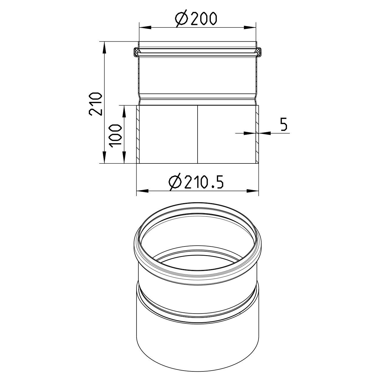 Line drawing of a penetration from the series Transition pipe-welding sleeve-steel.