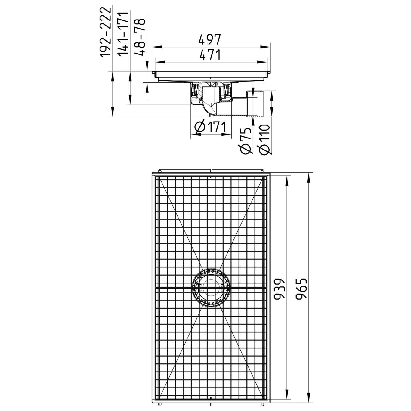 Line drawing of a kitchen channel from the series Kitchen channel-No membrane.