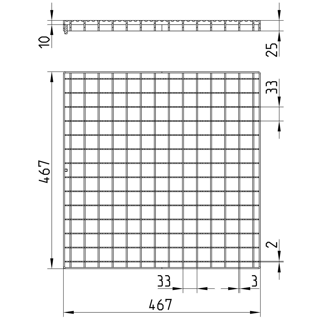 Line drawing of a grating from the series Grating-Kitchen Channel-500.