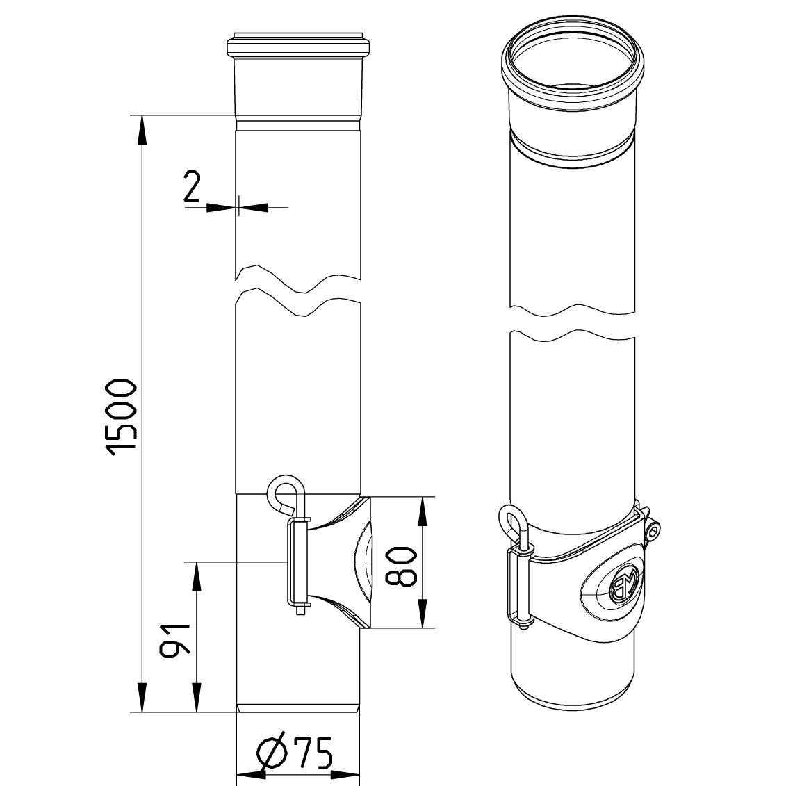 Line Drawing - Straight pipe-access