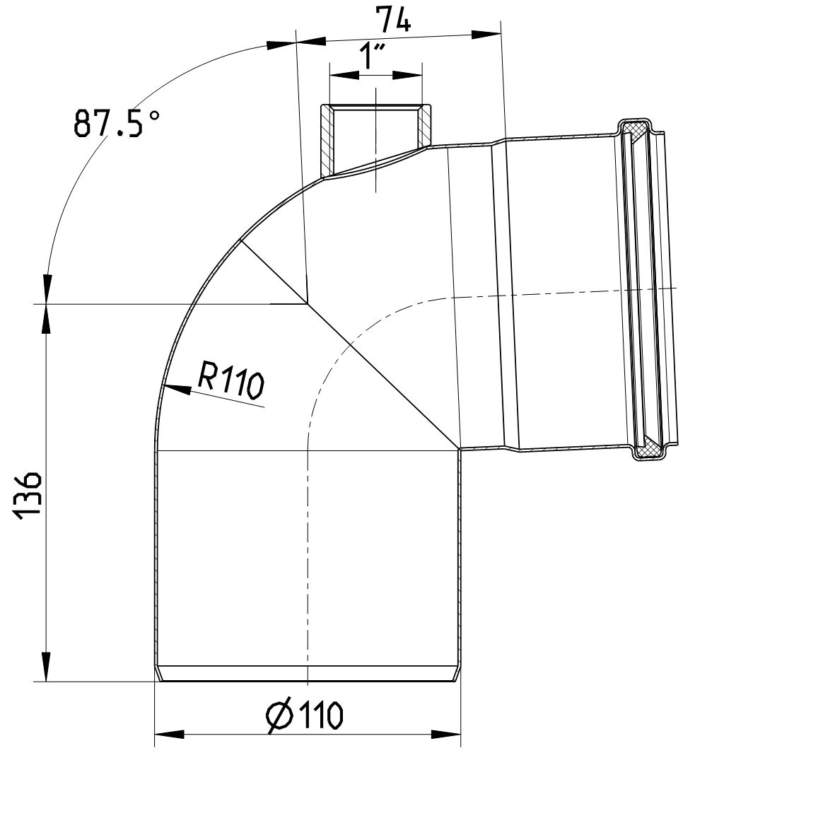 Line Drawing - Bend-87.5-PSB connection