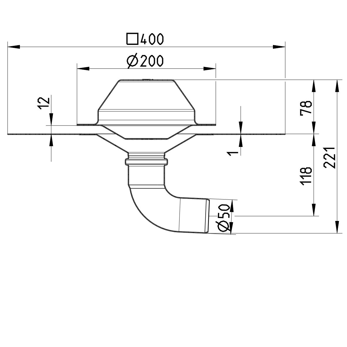 Line drawing of a drain from the series Drain for siphonic-bitumen.